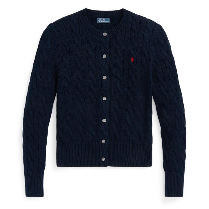 Polo Ralph Lauren Women's Blue Stretch Cotton Crewneck Cardigan in Size 16, Sports Direct