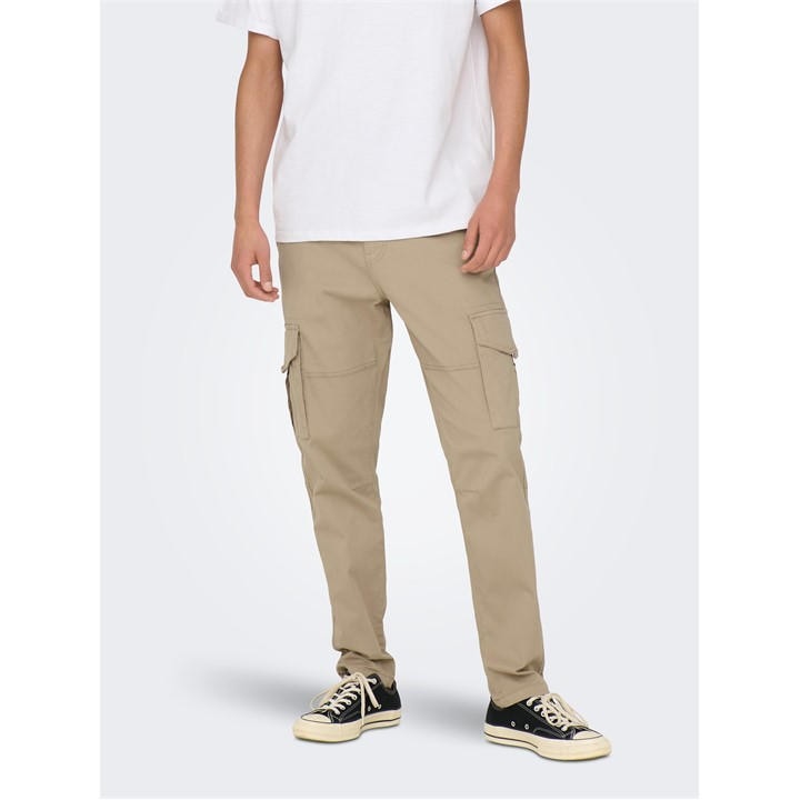 Only And Sons Men's Beige Dean Cargo Trousers in Size 30 S, Sports Direct