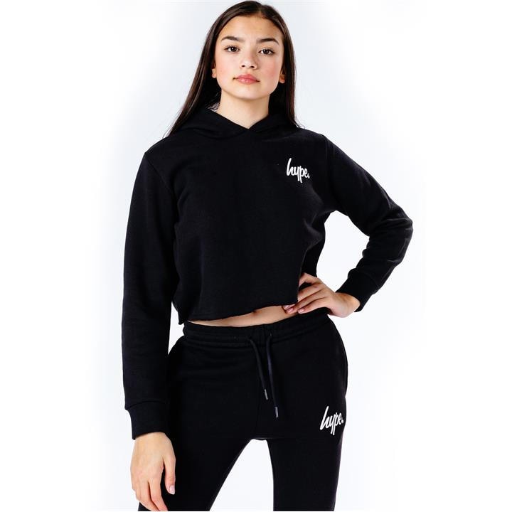 Hype Girls Black Kids Crop Pullover Hoodie And Jogger Set in Size S, Sports Direct
