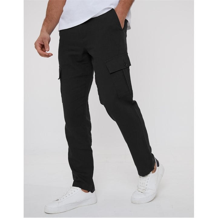 Threadbare Men's Black Linen Cargo Trousers in Size 32 R, Sports Direct