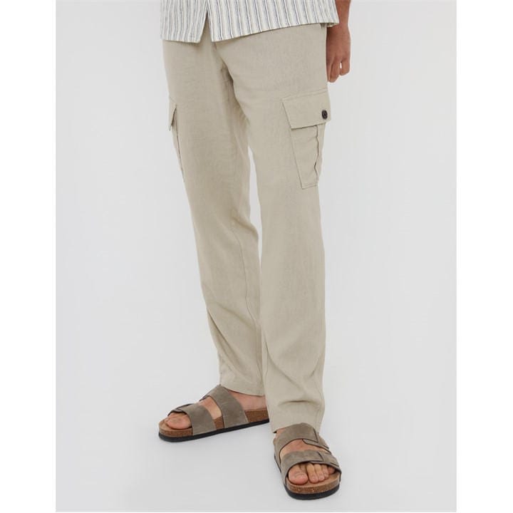 Threadbare Men's Neutral Linen Cargo Trousers in Size 36 R, Sports Direct