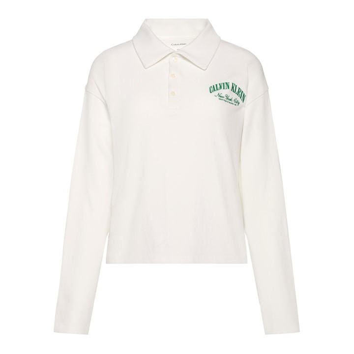 Calvin Klein Women's Cream Long Sleeve Polo Shirt in Size 14, Sports Direct