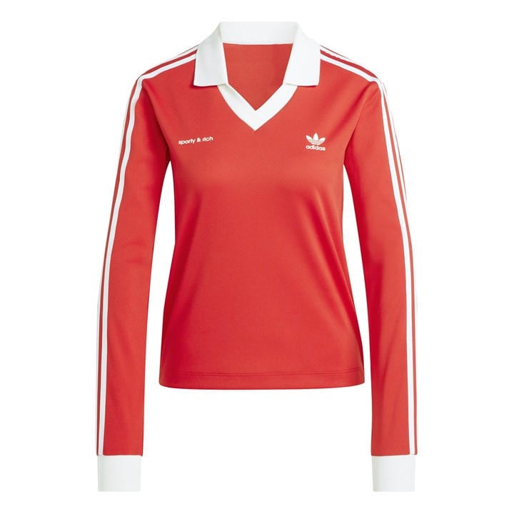 Adidas Originals Women's Red Sporty And Rich Long Sleeve Polo Shirt in Size 12, Sports Direct