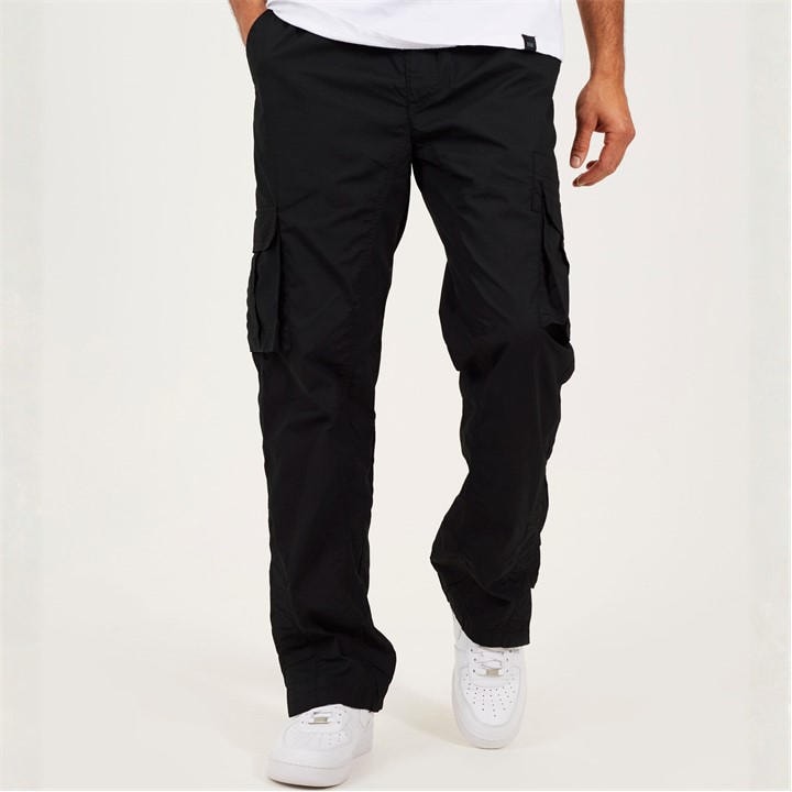 Brave Soul Men's Black Poplin Turner Cargo Trousers With Pockets in Size 34 R, Sports Direct