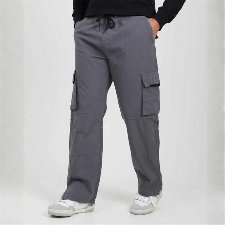Brave Soul Men's Grey Ripstop Cargo Trousers With Drawstring Waist in Size 34 R, Sports Direct