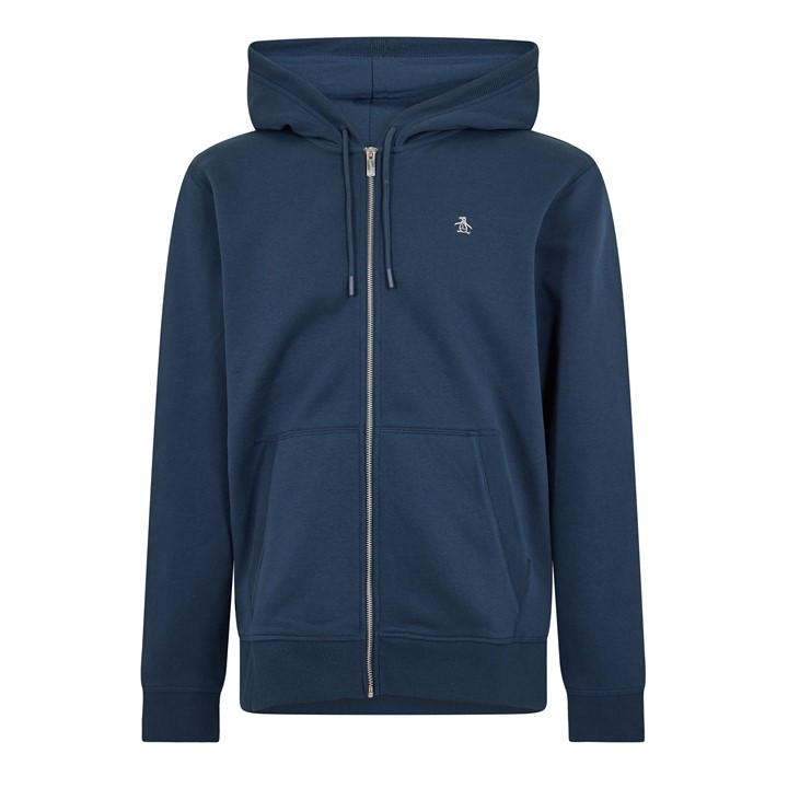 Original Penguin Men' Blue Cotton Long Sleeve Full Zip Hoodie in Size S, Sports Direct