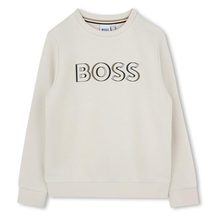 Boss Boys Cream Kids' Bold Logo Relaxed Fit Crew Sweatshirt in Size 13 - 14 Years, Sports Direct