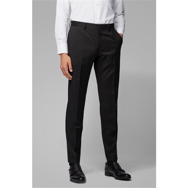 Black - Boss - Men's Herringbone Twill Gibson Italian Wool Trousers