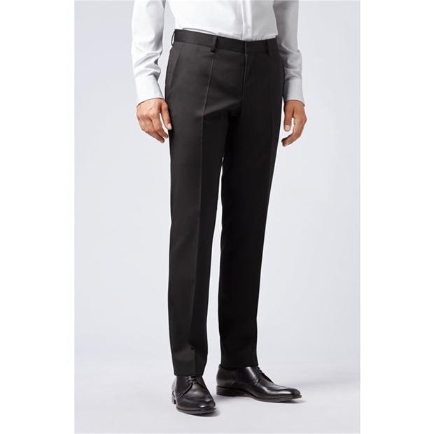 Black - Boss - Men's Herringbone Twill Gibson Italian Wool Trousers