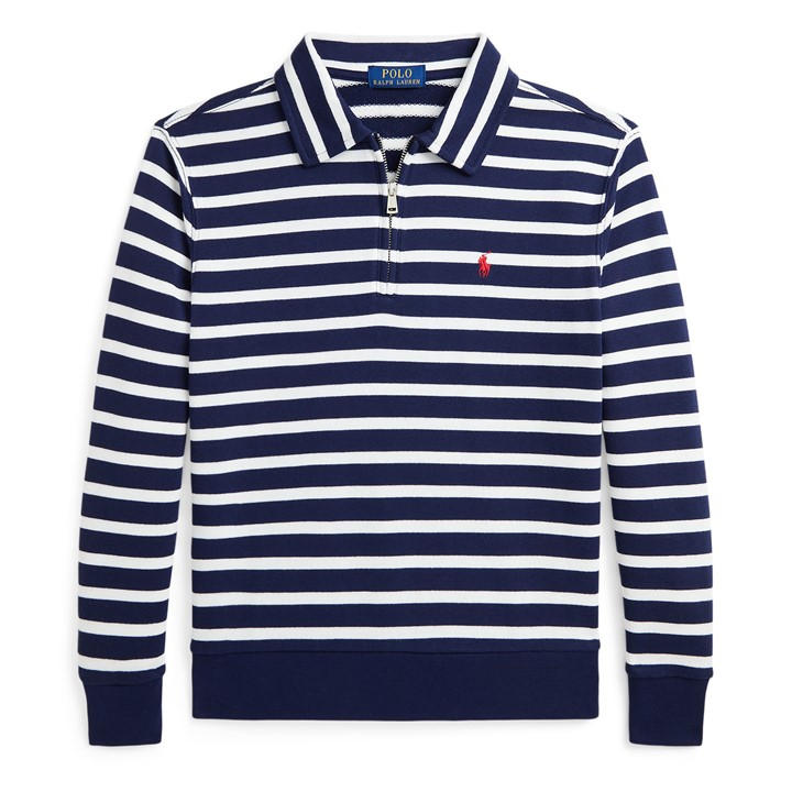 Polo Ralph Lauren Boys Blue Stripe 1/4 Zip Polo Top  in Size 5 - 6 Years, Sports Direct