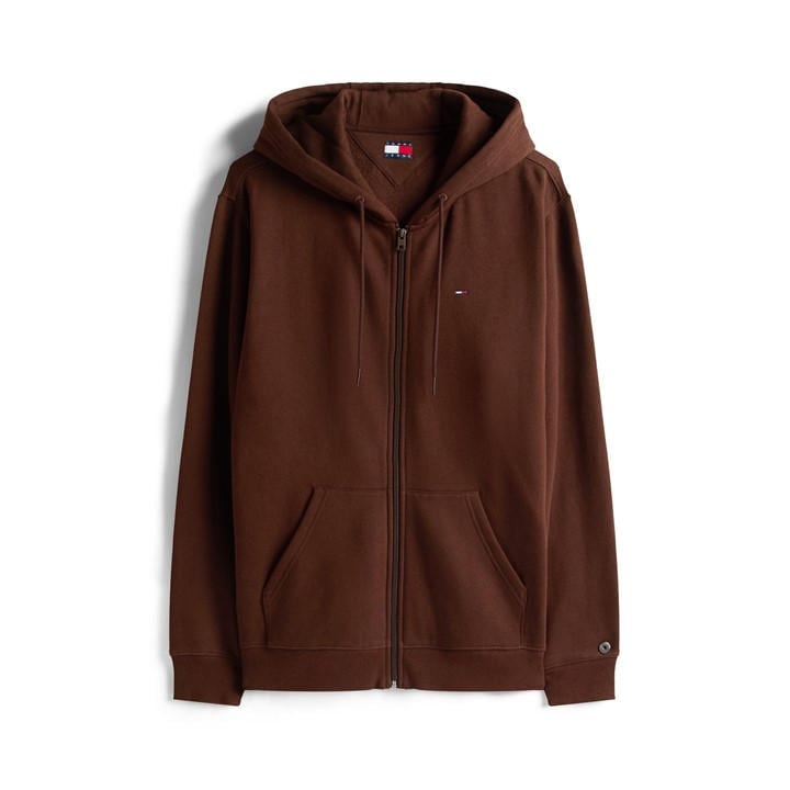 Tommy Jeans Men's Brown Flag Basic Zip Hoodie in Size XL, Sports Direct