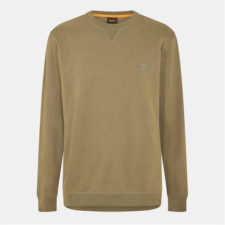 Boss Men's Green Orange Long Sleeve Premium Cotton Sweatshirt (Westart Crew Neck) in Size M, Sports Direct