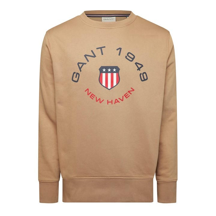 Gant Men's Beige Graphic Crew-Neck Sweatshirt in Size 3XL, Sports Direct