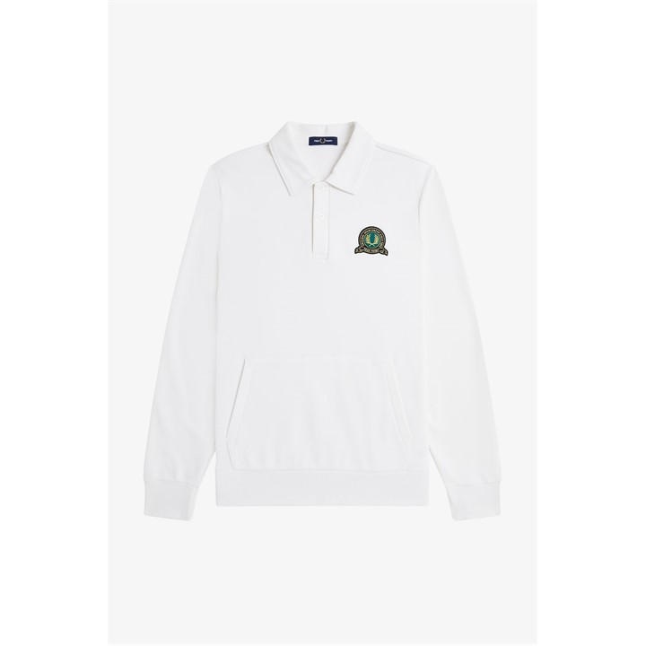 Fred Perry Men's White Badge Collar Ribbed Crew Sweatshirt in Size L, Sports Direct