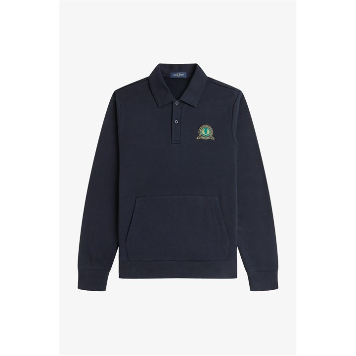 Fred Perry Men's Blue Badge Collar Ribbed Crew Sweatshirt in Size M, Sports Direct
