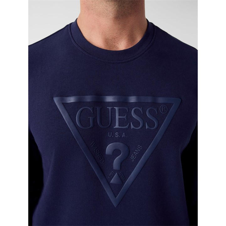 Guess Men' Blue Slim Fit Crew Sweatshirt in Size S, Sports Direct