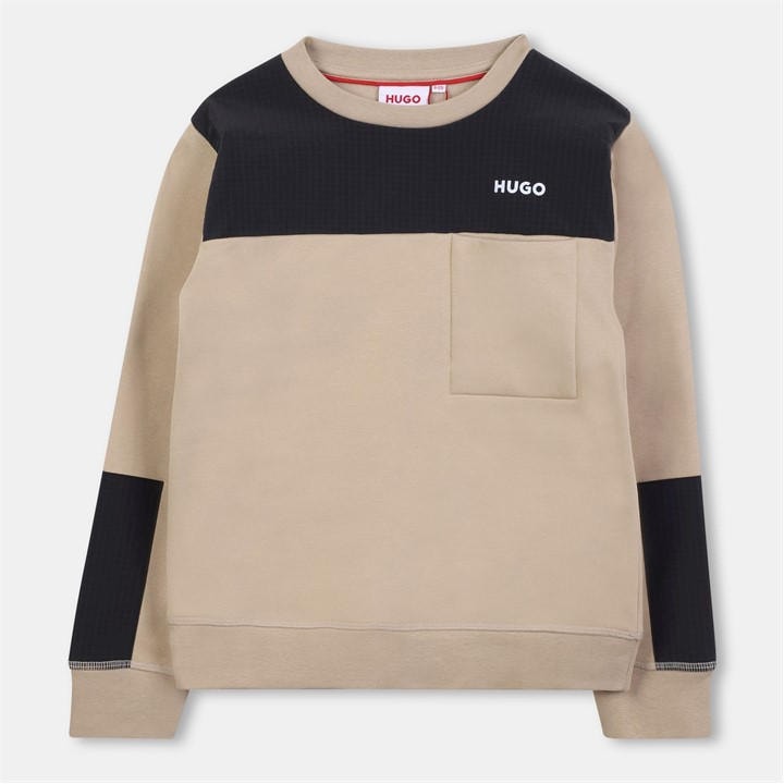 Hugo Boys Beige Kids' Patch Crew Sweatshirt in Size 11 - 12 Years, Sports Direct
