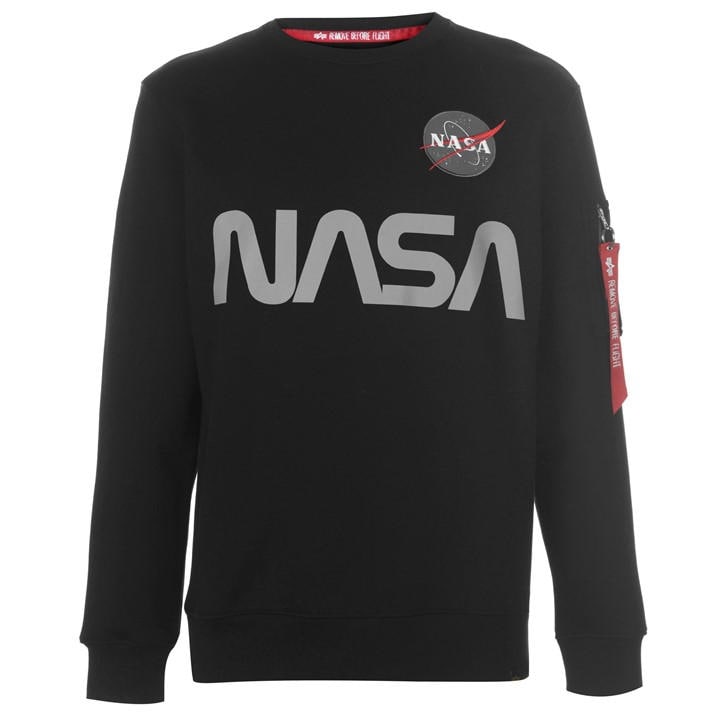 Alpha Industries Men' Black Nasa Reflective Crew Sweatshirt in Size S, Sports Direct