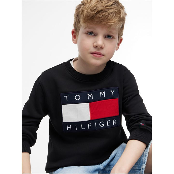 Tommy Hilfiger Boys Black Kids' Crew Sweatshirt in Size 14 - 16 Years, Sports Direct