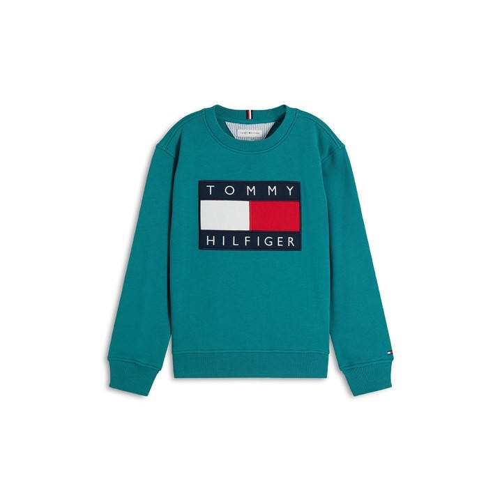 Tommy Hilfiger Boys Green Kids' Crew Sweatshirt in Size 14 - 16 Years, Sports Direct