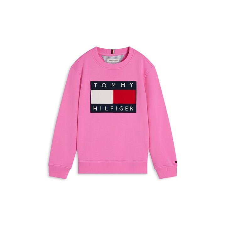 Tommy Hilfiger Girls Pink Kids' Crew Sweatshirt in Size 11 - 12 Years, Sports Direct