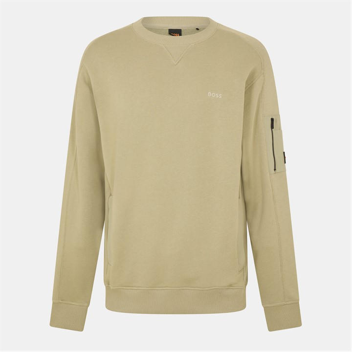 Boss Men' Green Wemixed Cotton Crew Sweatshirt in Size S, Sports Direct