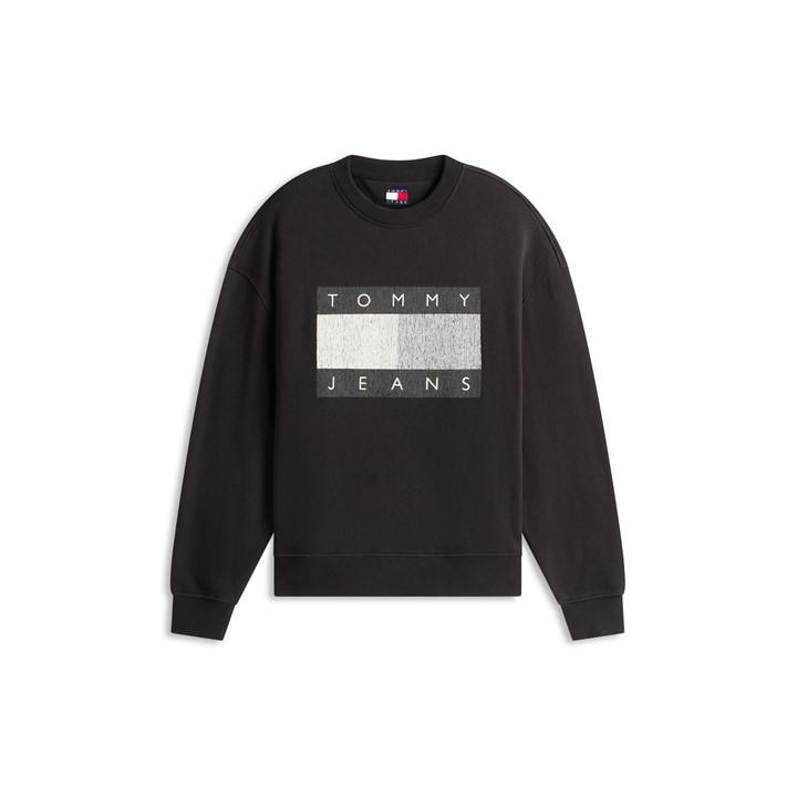 Tommy Jeans Men's Black Distress Flag Crew Sweatshirt in Size 2XL, Sports Direct