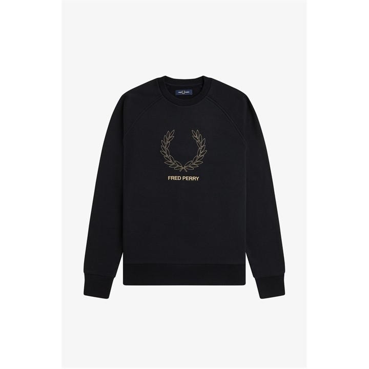 Fred Perry Men's Black Mid Logo Crew Sweatshirt in Size XL, Sports Direct