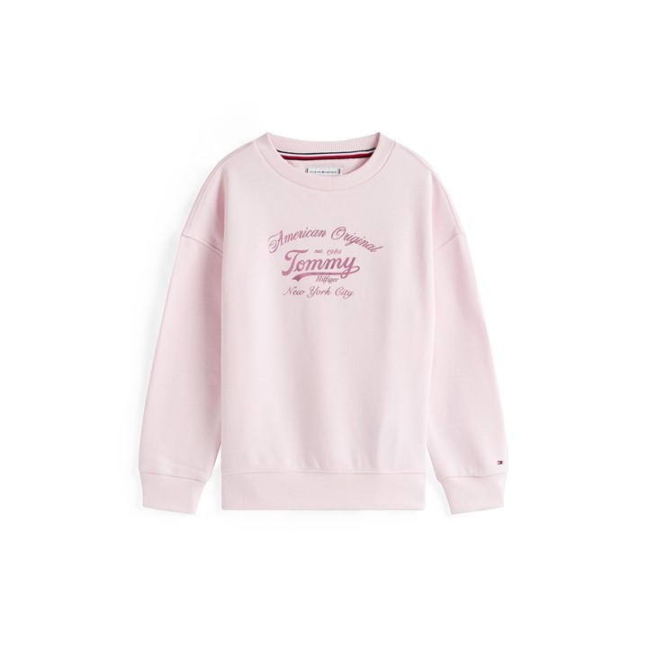Tommy Hilfiger Girls Pink Kids' Script Logo Long Sleeve Crew Sweatshirt in Size 8 - 9 Years, Sports Direct