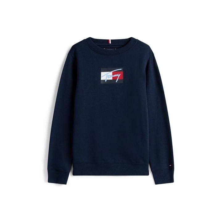 Tommy Hilfiger Boys Blue Kids' Soft Fabric Crew Sweatshirt in Size 8 - 9 Years, Sports Direct