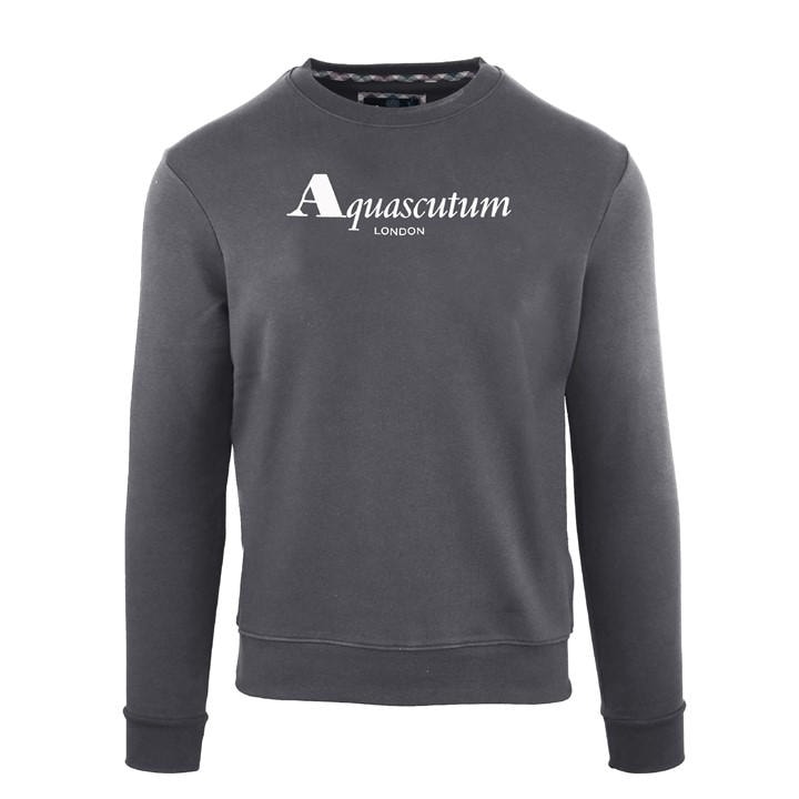 Aquascutum Men's Grey Round Neck Crew Sweatshirt in Size M, Sports Direct