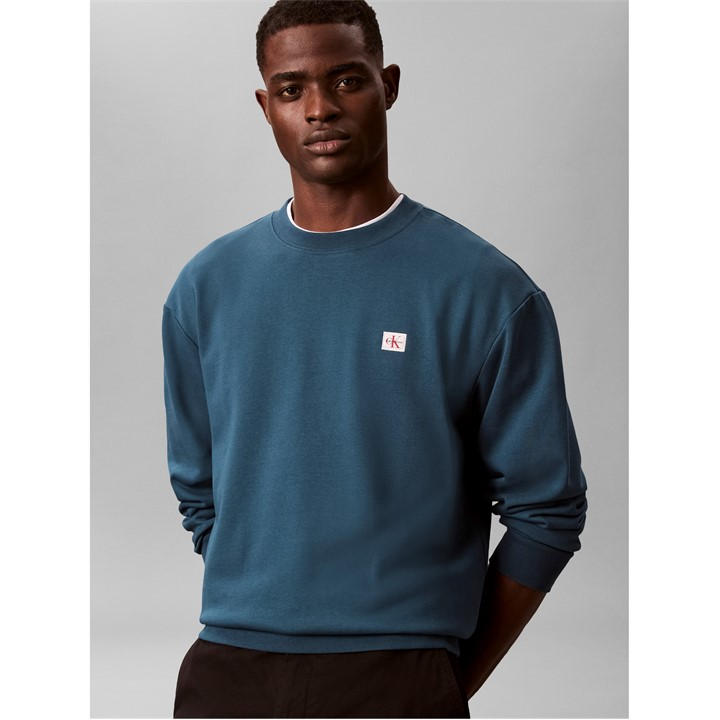Calvin Klein Jeans Men's Blue Woven Box Crew Sweatshirt in Size L, Sports Direct