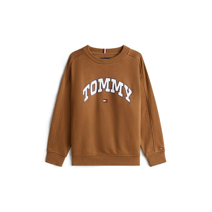 Tommy Hilfiger Boys Brown Kids' Varsity Cotton-Mix Relaxed Fit Crew Sweatshirt in Size 11 - 12 Years, Sports Direct