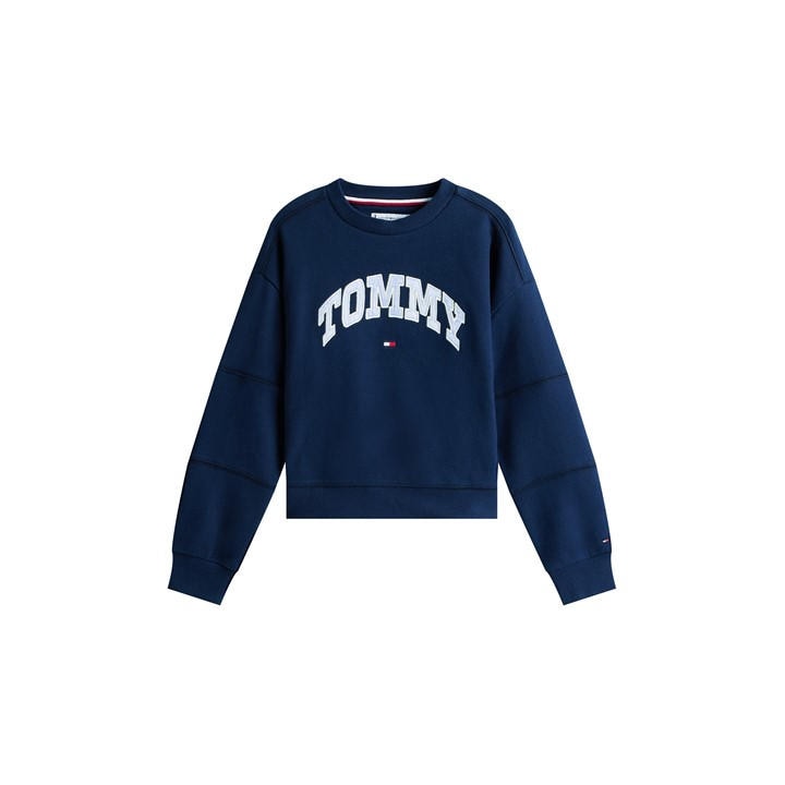 Tommy Hilfiger Girls Blue Kids' Varsity Crew-Neck Relaxed Fit Sweatshirt in Size 14 - 16 Years, Sports Direct
