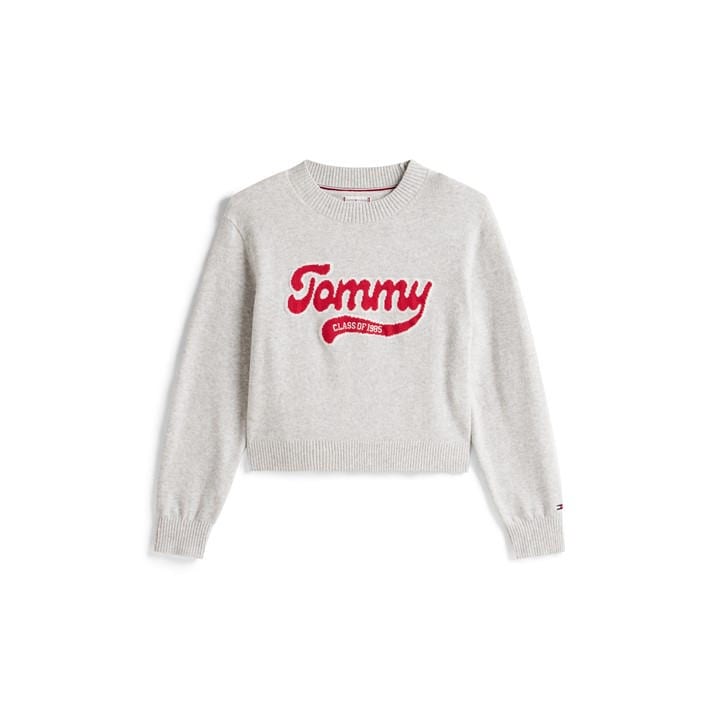 Tommy Hilfiger Girls Grey Kids' Logo Crew-Neck Sweatshirt in Size L, Sports Direct