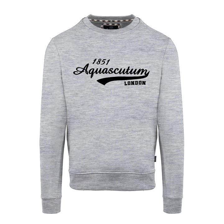 Aquascutum Men' Grey Roundneck Sweat Crew Sweatshirt in Size S, Sports Direct