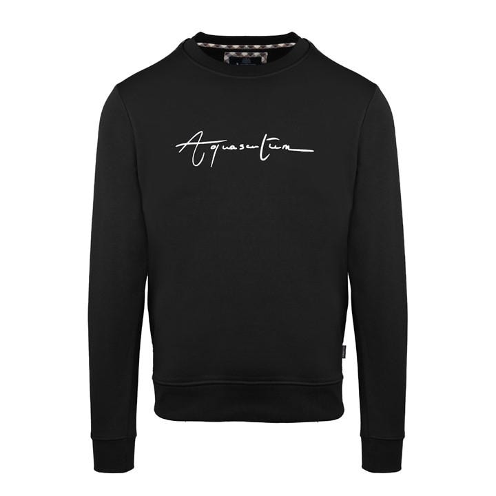 Aquascutum Men's Black Round Neck Crew Sweatshirt in Size 2XL, Sports Direct