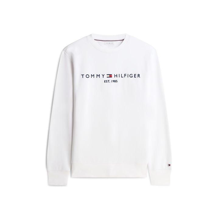 Tommy Hilfiger Men's White Logo Crew Sweatshirt in Size L, Sports Direct