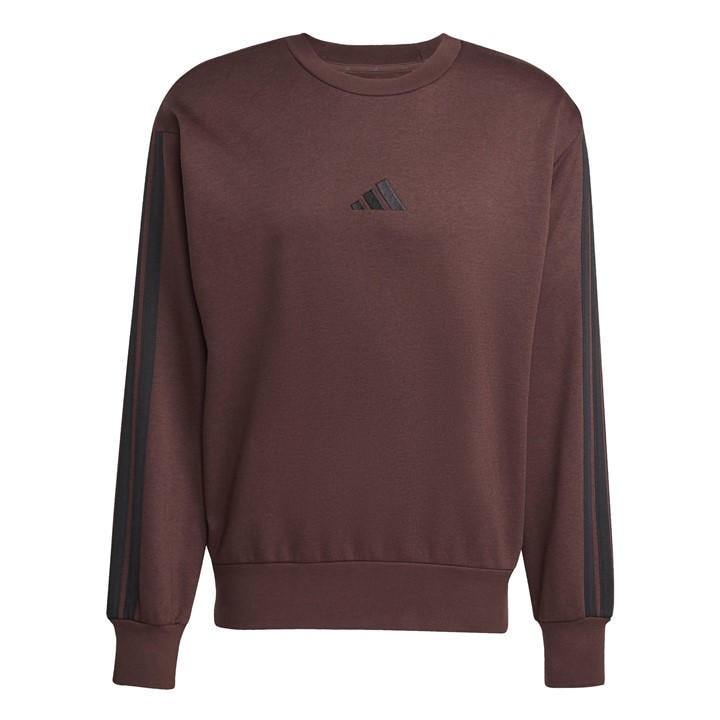 Adidas Men's Brown Essentials 3-Stripes Fleece Sweatshirt in Size XL, Sports Direct