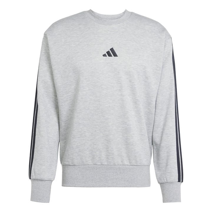 Adidas Men' Grey Essentials 3-Stripes Fleece Sweatshirt in Size S, Sports Direct