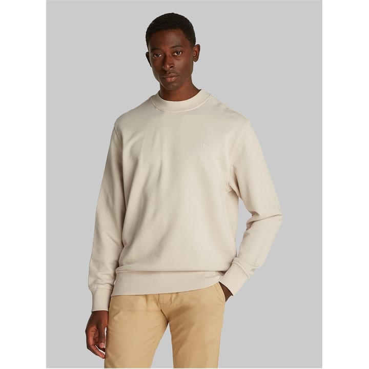 Calvin Klein Jeans Men's Beige Washed Puff Print Crew Sweatshirt in Size XL, Sports Direct