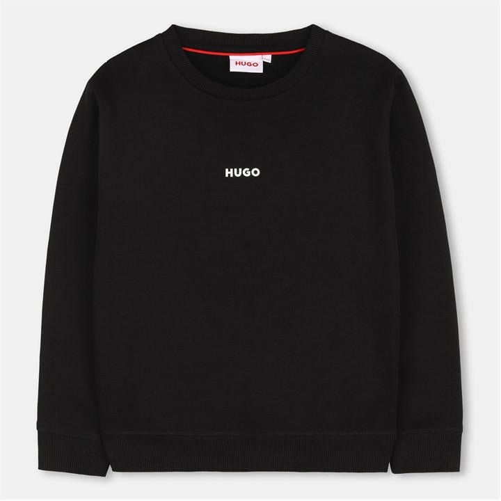 Hugo Boys Black Kids' Logo Crew-Neck Sweatshirt in Size 9 - 10 Years, Sports Direct