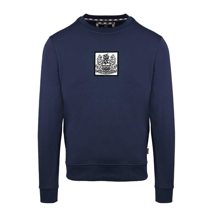 Aquascutum Men's Blue Round Neck Crew Sweatshirt in Size L, Sports Direct