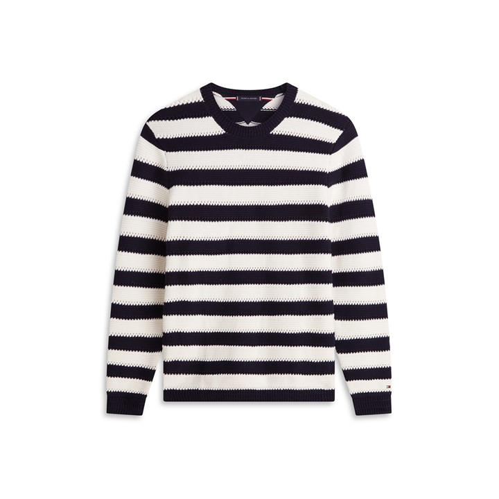 Tommy Hilfiger Men's Blue Crochet Stripe Relaxed Jumper in Size 2XL, Sports Direct