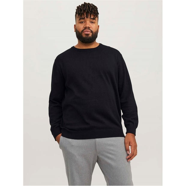 Black - Jack and Jones - Jack Basic Crew Knit Plus Size Mens