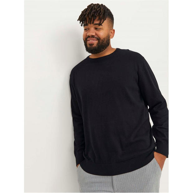 Black - Jack and Jones - Jack Basic Crew Knit Plus Size Mens