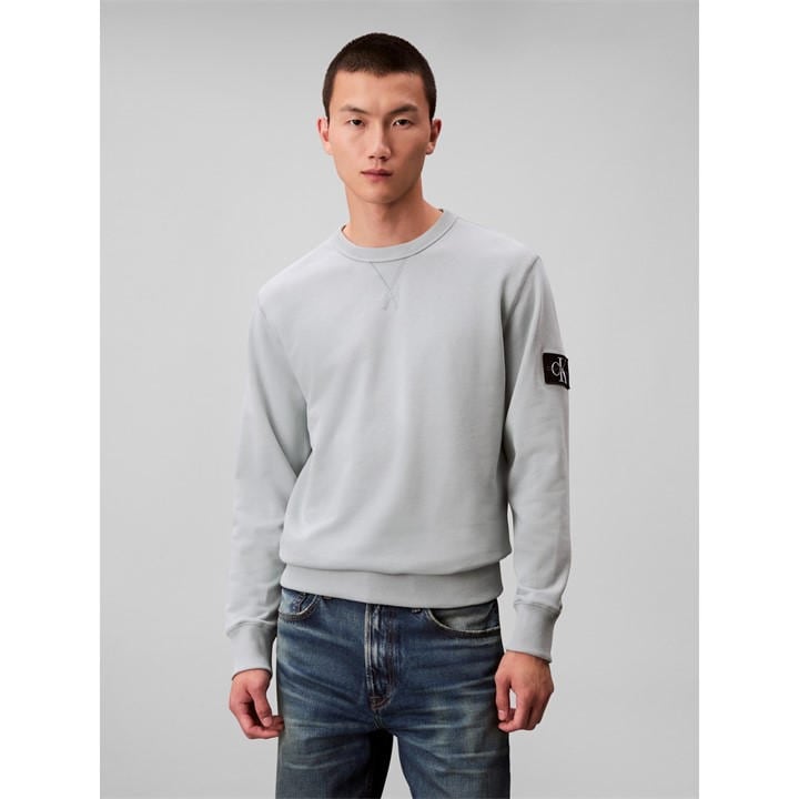 Calvin Klein Jeans Men's Grey Monogram Badge Crew Sweatshirt in Size XS, Sports Direct