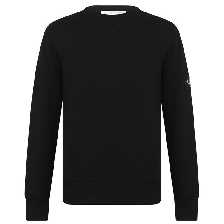 Calvin Klein Jeans Men's Black Monogram Badge Crew Sweatshirt in Size 2XS, Sports Direct
