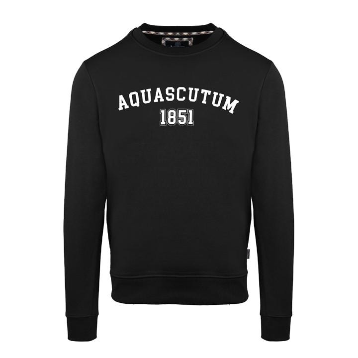 Aquascutum Men's Black Round Neck Crew Sweatshirt in Size L, Sports Direct