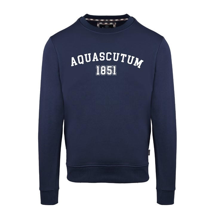 Aquascutum Men's Blue Round Neck Crew Sweatshirt in Size L, Sports Direct